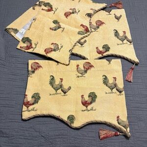 JC Penny Home Collection Rooster Tapestry Chicken Valances with Tassel 3 Piece